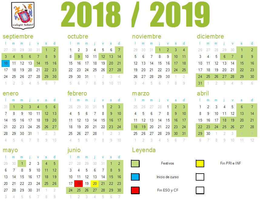 Calendario escolar 2018-19